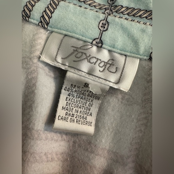 FOXCROFT Pale Blue Knit Button Down Shirt Top Blouse Chain Rope Pattern Nautical - Picture 8 of 10